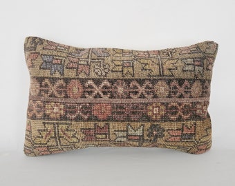 Antique Pillow Cover 12x20, Turkish Pillow Cover, Lumbar Pillow, Boho Pillow, Southwestern Pillow, Sofa Cushion Cover, Ethnic Kilim Pillow