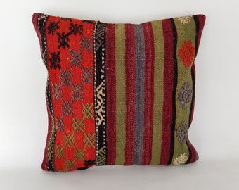 Kilim Pillow Cover 20x20 -Decorative Pillow -Ethnic Pillow -Handwoven Pillow -Colorful Pillow -Anatolian Pillow -Boho Pillow For Couch