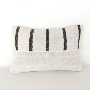 White Cream Pillow Cover 16x24 Striped Cushion Cover-Lumbar Pillow Cover-Handmade Woven-Hemp Pillow Cover-Couch Cushion Cover -Kilim Pillow
