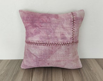 Pink Throw Pillow 20x20 -Farmhouse Pillow -Vintage Throw Pillow -Turkish Kilim Pillow -Handwoven Pillow-Stylish Pillow For Couch-Sofa Pillow