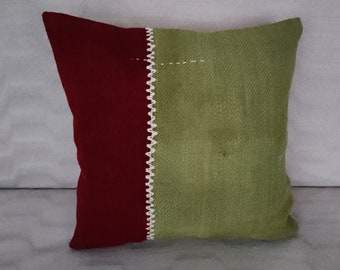 Funda de almohada turca roja y verde – Cojín vintage de estilo rústico (16 x 16)