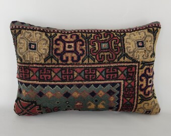 Ethnic Kilim Pillow Cover 16x24 -Decorative Pillow -Couch Pillow -Embroidered Pillow -Vintage Pillow -Bohemian Pillow -Handwoven Pillow