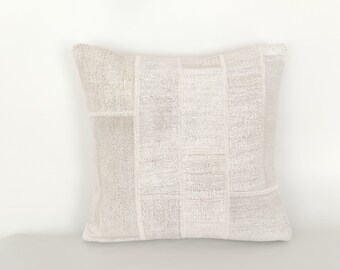White Hemp Pillow Cover 20x20 -Neutral Pillow -Vintage Pillow -Turkish Pillow -Kilim Pillow -Modern Design Pillow-Handwoven Pillow For Couch
