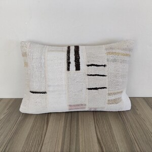 Hemp Patchwork Pillow, Decorative Pillow For Couch, Lumbar Pillow Cover 16x24, Turkish Pillow, Vintage Kilim Pillow, Handwoven Pillow Case