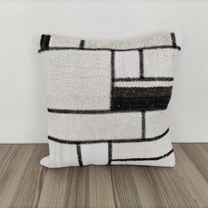 Hemp Pillow Cover 20x20 -Decorative Pillow -Handwoven Pillow -Kilim Pillow -Farmhouse Pillow -Vintage Pillow -Black Striped Pillow For Couch