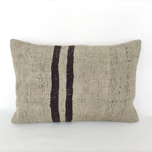 Hemp Pillow Cover 16x24 -Lumbar Pillow -Decorative Pillow -Vintage Cushion Cover -Farmhouse Pillow -Handwoven Pillow -Kilim Pillow For Couch