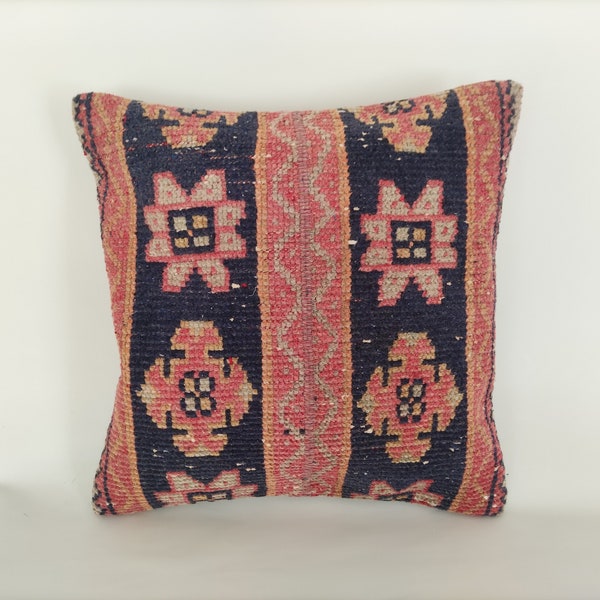 Decorative Pillow 20x20- Throw Pillow -Carpet Pillow -Handwoven Cushion -Ethnic Pillow Case -Vintage Throw Pillow -Kilim Pillow Cover