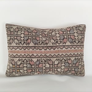 Vintage Rug Pillow, Handwoven Pillow, Tribal Pillow, Boho Pillow, Pillow For Couch, Lumbar Pillow, 16x24 Kilim Pillow, Boho Home Decor