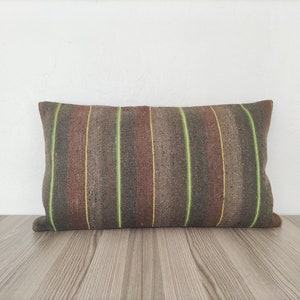 Brown Yellow Lumbar Pillow Cover 16x28 -Farmhouse Pillow-Authentic Pillow-Modern Throw Pillow-Pillow For Sofa-Handwoven Pillow-Kilim Pillow