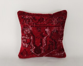 Burgundy Pillow Cover 16x16- Ethnic Cushion-Vintage Pillow-Kilim Pillow -Throw Pillow -Pillow For Couch -Carpet Pillow -Embroidered Pillow