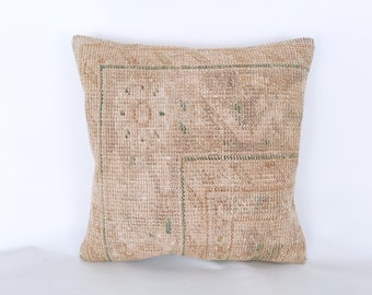 Vintage Turkish Rug Pillow Cover, Wool Ethnic Cushion (20x20)
