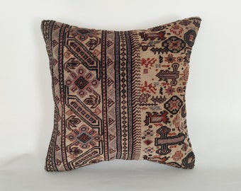 Vintage Handwoven Turkish Kilim Pillow Cover, 20x20