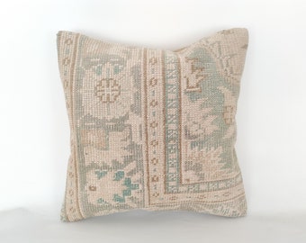 Vintage Turkish Kilim Pillow Cover, Handmade Wool 20x20, Rustic Decor