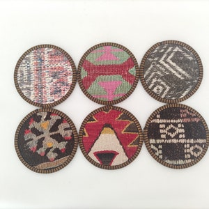 Kilim Coasters Set of 6 -Vintage Coasters -Drink Coasters -Ethnic Coasters -Turkish Coasters -Coffee Coasters-Handmade Coasters-Tea Coasters