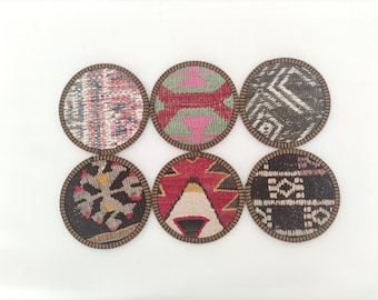 Vintage Kilim Untersetzer - Set mit 6 handgemachten türkischen Untersetzern