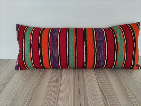 Colorful Pillow Cover 14x36 pillow for Bed extra Long Lumbar Pillow turkish Kilim Pillow vintage Throw Pillow boho Pillow for Sofa Etsy