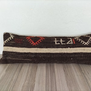 Extra Long Lumbar Pillow Cover 12x38 -Pillow For Bed -Brown Beige Wool Pillow -Vintage Throw Pillow -Outdoor Pillow -Boho Decor Pillow Case