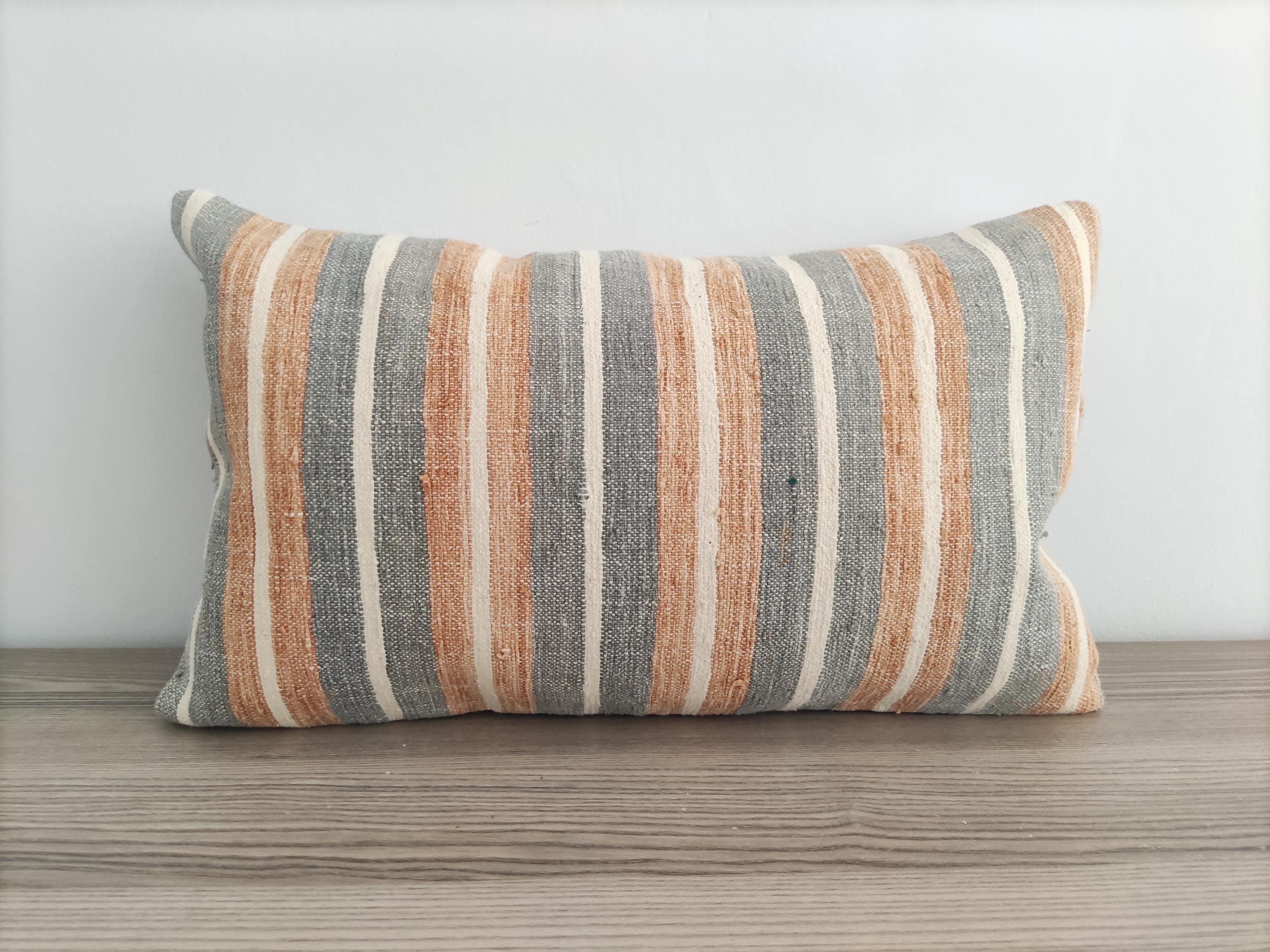 Vintage Pillow Cover 12x20, Turkish Kilim Pillow, Handwoven Textured Pillow, Emboidered Pillow, Boho Kilim Pillow, Sofa Cushion, Home Decor