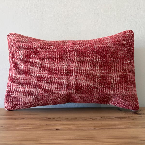 Handgefertigter Kelim Lendenkissen-Bezug, Türkische Vintage Wolle (12x20)