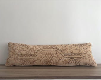 Vintage Turkish Rug Lumbar Pillow Cover, Boho Farmhouse Decor (14x48)