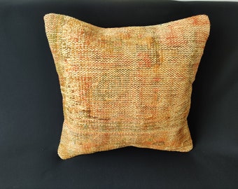 Orange Pillow Cover 20x20 -Throw Pillows -Outdoor Pillow  -Rug Kilim Pillow -Vintage Pillow Cover -Decorative Pillow -Handwoven Pillow Cover