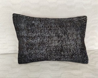 Black White Lumbar Pillow Cover 16x24 -Kilim Pillow -Rug Pillow -Turkish Pillow -Decorative Pillow -Vintage Pillow-Modern Throw Pillow Cover