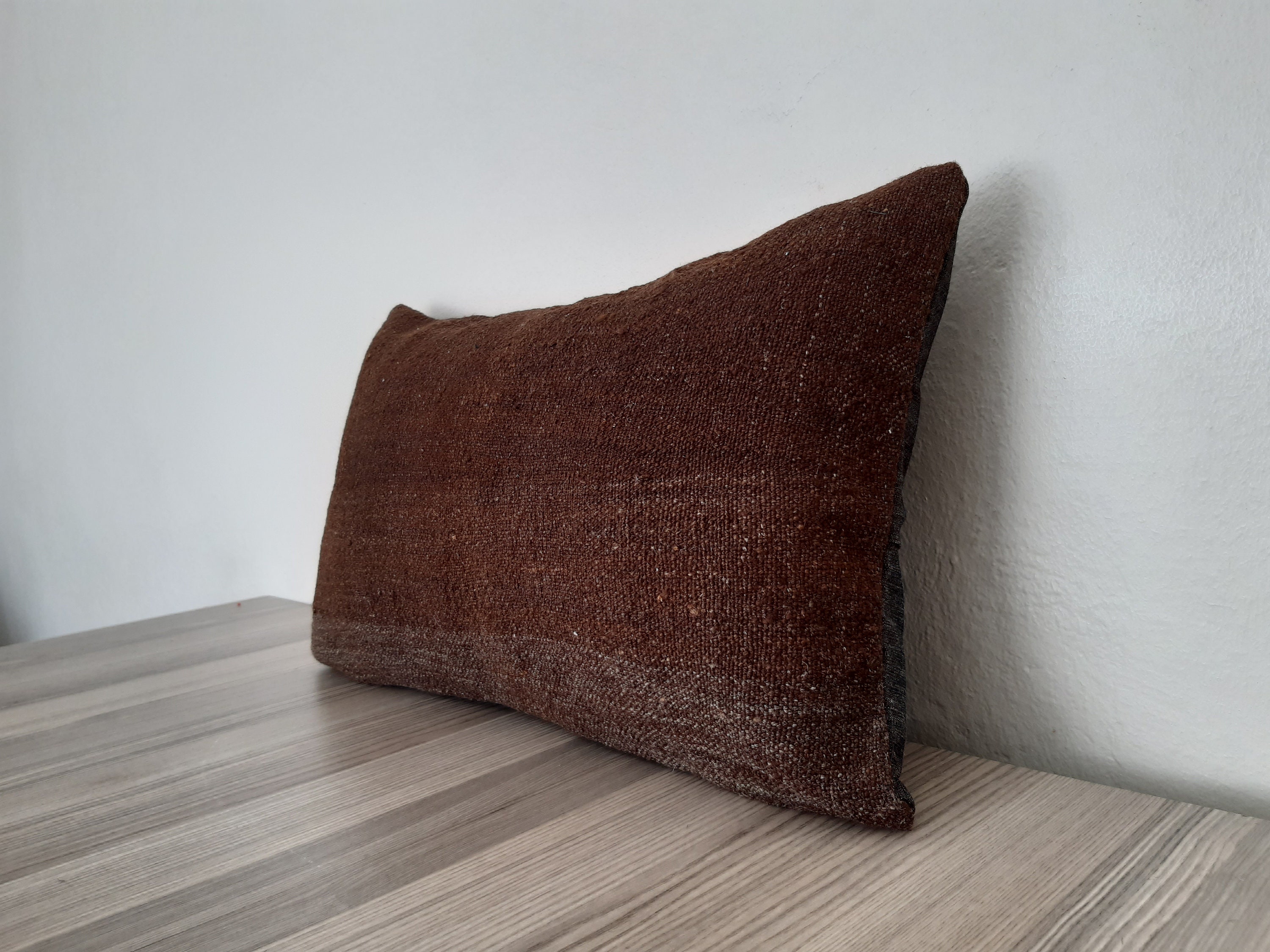 Brown Lumbar Pillow 12x20 Ethnic Wool Pillow Vintage Decor Etsy