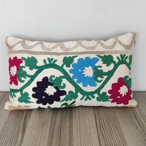 Handwoven Pillow Cover 12x20 -Lumbar Pillow -Decorative Pillow -Pillow For Couch -Rectangular Pillow Suzani Kilim Pillow-Muted Pillow Cover