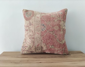 Vintage Turkish Kilim Pillow Cover, 18x18 Wool Cushion
