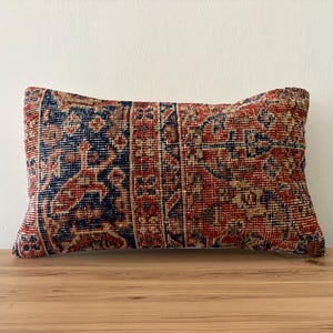 Vintage Handwoven Turkish Kilim Lumbar Pillow Cover, 12x20