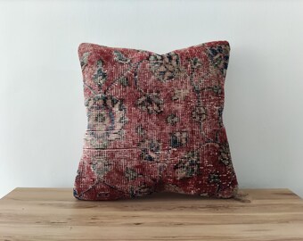 Handwoven Textured Pillow, Turkish Rug Pillow, Throw Pillow, 18x18 Pillow Cover, Boho Pillow, Decorative Pillow For Couch,Vintage Rug Pillow