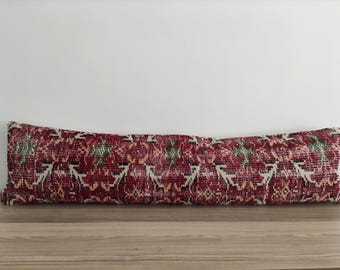 Handmade Lumbar Pillow, Farmhouse Pillow, Vintage Pillow Cover, Rug Pillow, Antique Pillow, Long Lumbar Pillow 12x48, Long Couch Pillow