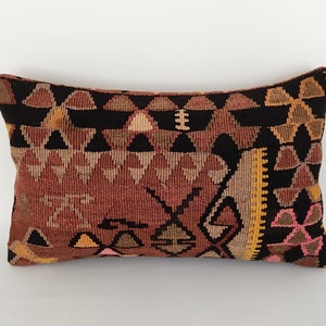 Vintage Kilim Pillow, Decorative Pillow For Couch, Lumbar Pillow Cover 12x20, Handwoven Textured Pillow, Sofa Throw Pillow, Accent Pillow