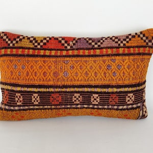 Vintage Pillow Cover, Handmade Kilim Pillow 12x20, Lumbar Pillow, Kilim Pillow For Couch, Ethnic Kilim Pillow, Bohemian Kilim Pillow Cover