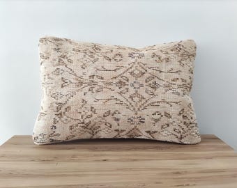 Vintage Teppichkissen, Dekokissen, Lendenkissenbezug 16x24, Kelimkissen, Kelimkissen, Boho-Kissen, Anatolisches Kissen, Kissen für Couch