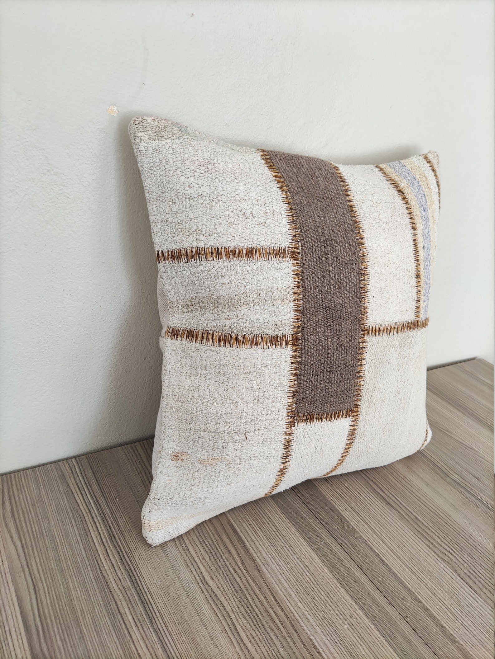 White Taupe Pillow Cover 20x20farmhouse Pillow patchwork Etsy