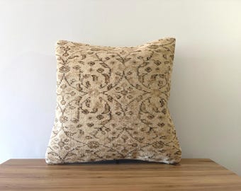 Vintage Turkish Rug Pillow Cover 20x20, Handmade Wool Anatolian Home Decor