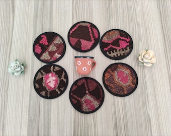 Zestaw 6 podstawek Kilim: podstawka zabytkowa, podstawka dekoracyjna, podstawka antyczna, podstawka pod piwo, podstawka pod napój, podstawka etniczna, podstawka ręcznie robiona
