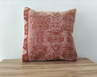Vintage Turkish Rug Pillow Cover, Handwoven Wool, Boho Farmhouse (20x20)