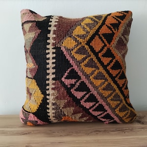 Kilim Pillow Cover, 16x16 Decorative Pillow, Handmade Pillow, Home Decor, Turkish Kilim Pillow, Cushion Cover, Ethnic Pillow, Sofa Pillow