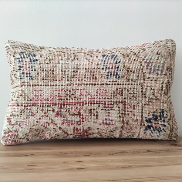 Lumbar Pillow Cover 12x20, Kilim Pillow, Rug Pillow, Decorative Pillow, Handwoven Pillow, Turkish Pillow, Boho Pillow, Textured Pillow