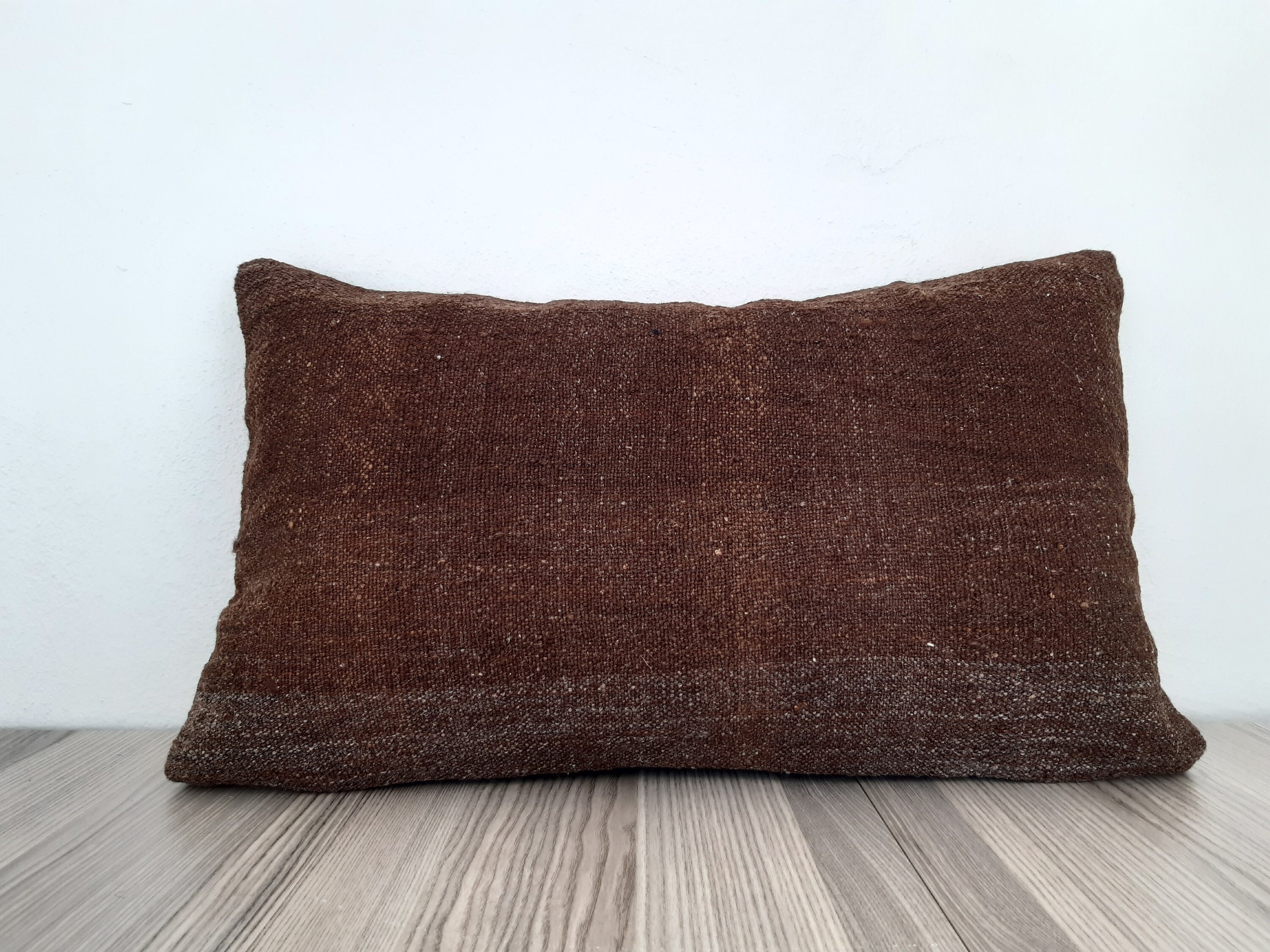 Brown Lumbar Pillow 12x20 Ethnic Wool Pillow Vintage Decor Etsy