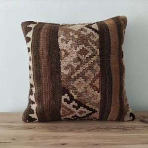 Ethnic Kilim Pillow Cover 16x16, Decorative Pillow, Pillow Shams, Handwoven Pillow, Farmhouse Pillow, Rug Pillow, Kilim Pillow For Couch