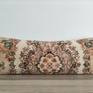 Long Lumbar Pillow Cover 14x40, Farmhouse Pillow, Rug Lumbar Pillow For Bed, Vintage Kilim Pillow, Turkish Pillow, Handwoven Pillow Cover