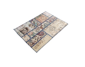 Small Turkish Rug, Patchwork Rug, 1.6x2.2 ft Door Mats, Kitchen Rug, Antique Rug, Boho Decor, Bath Mats, Vintage Rug, Small Oushak Rug