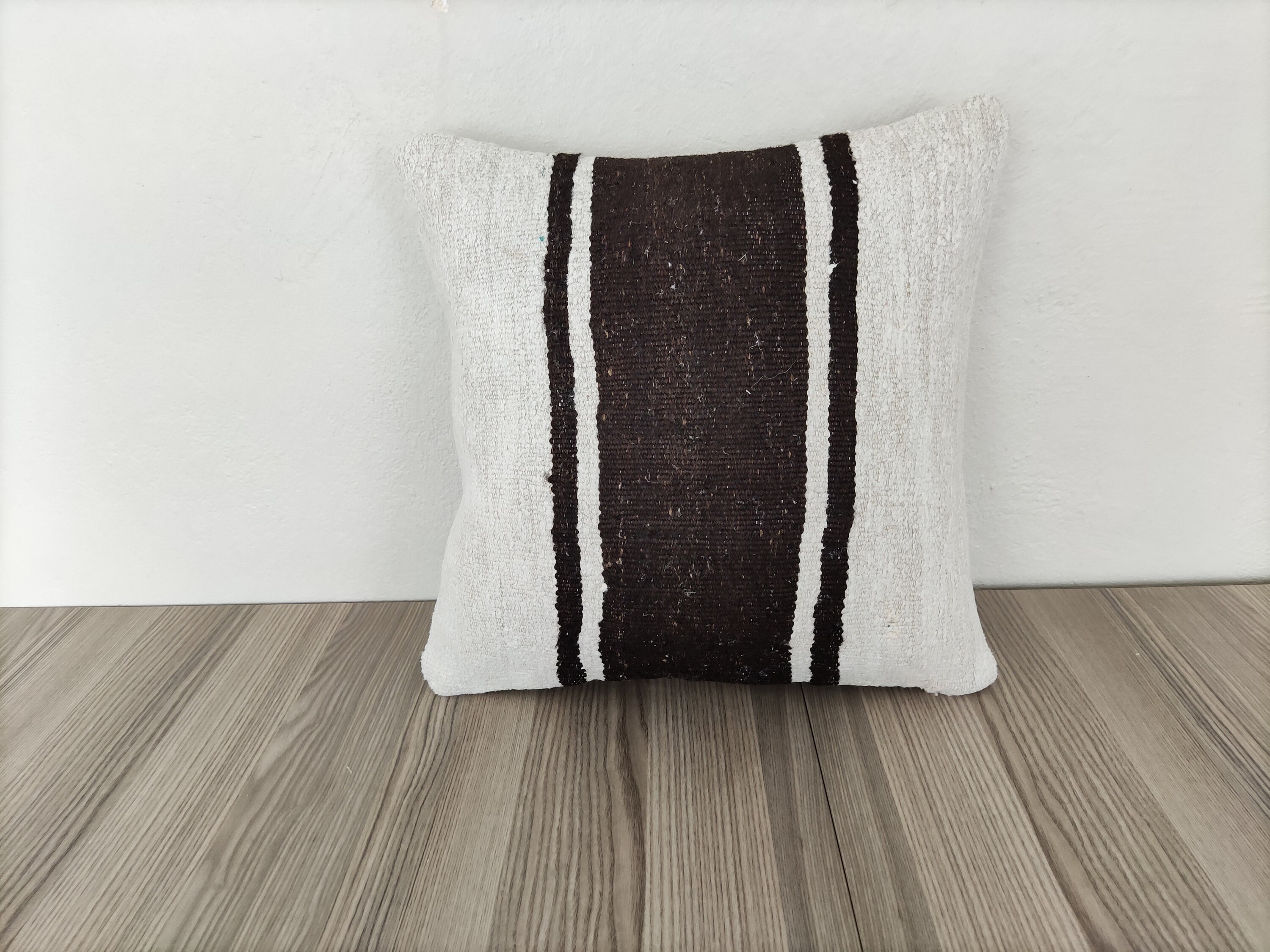 White Brown Pillow Cover 16x16 Throw Pillows Striped Pillow Etsy