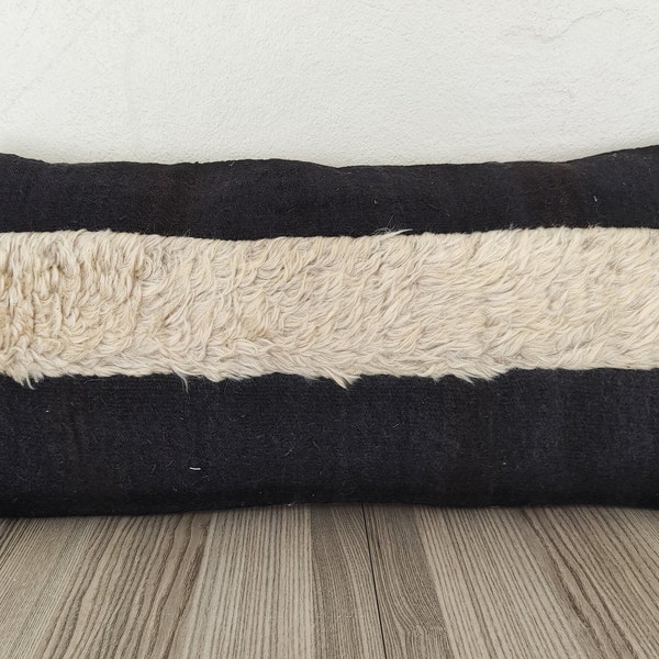 Organic Wool Pillow Cover 12x24 -Handwoven Turkish Pillow -Pillow For Couch -Decorative Pillow -İndoor Pillow -Rustic Pillow -Sofa Pillow