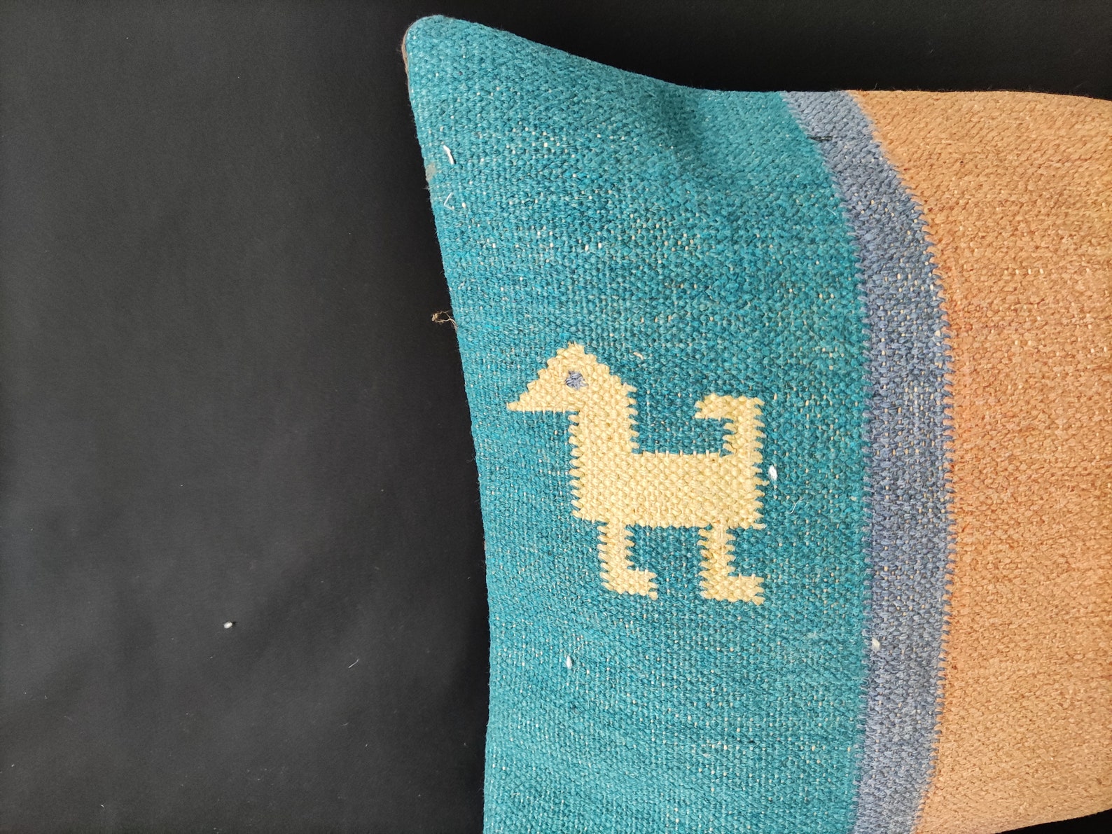 Blue Tan Lumbar Pillow Cover 16x24 Embroidered Pillow Etsy