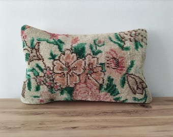 Floral Pillow Cover 12x20 -Decorative Pillow -Lumbar Pillow -Ethnic Pillow -Livingroom Pillow -Antique Pillow -Couch Pillow -Rug Pillow Case