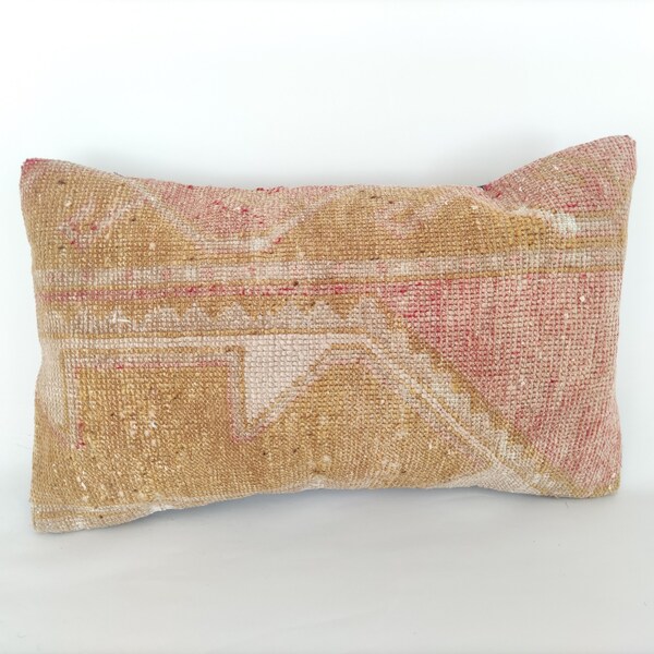 Handmade Kilim Lumbar Pillow Cover, Vintage Turkish Wool (12x20)